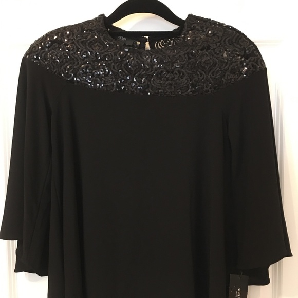 Alfani Tops - Alfani Sequin-Yoke Swing Top Deep Black Petite Small